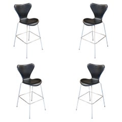 Set of Modern Leather Bar Stools by Arne Jacobsen for Fritz Hansen