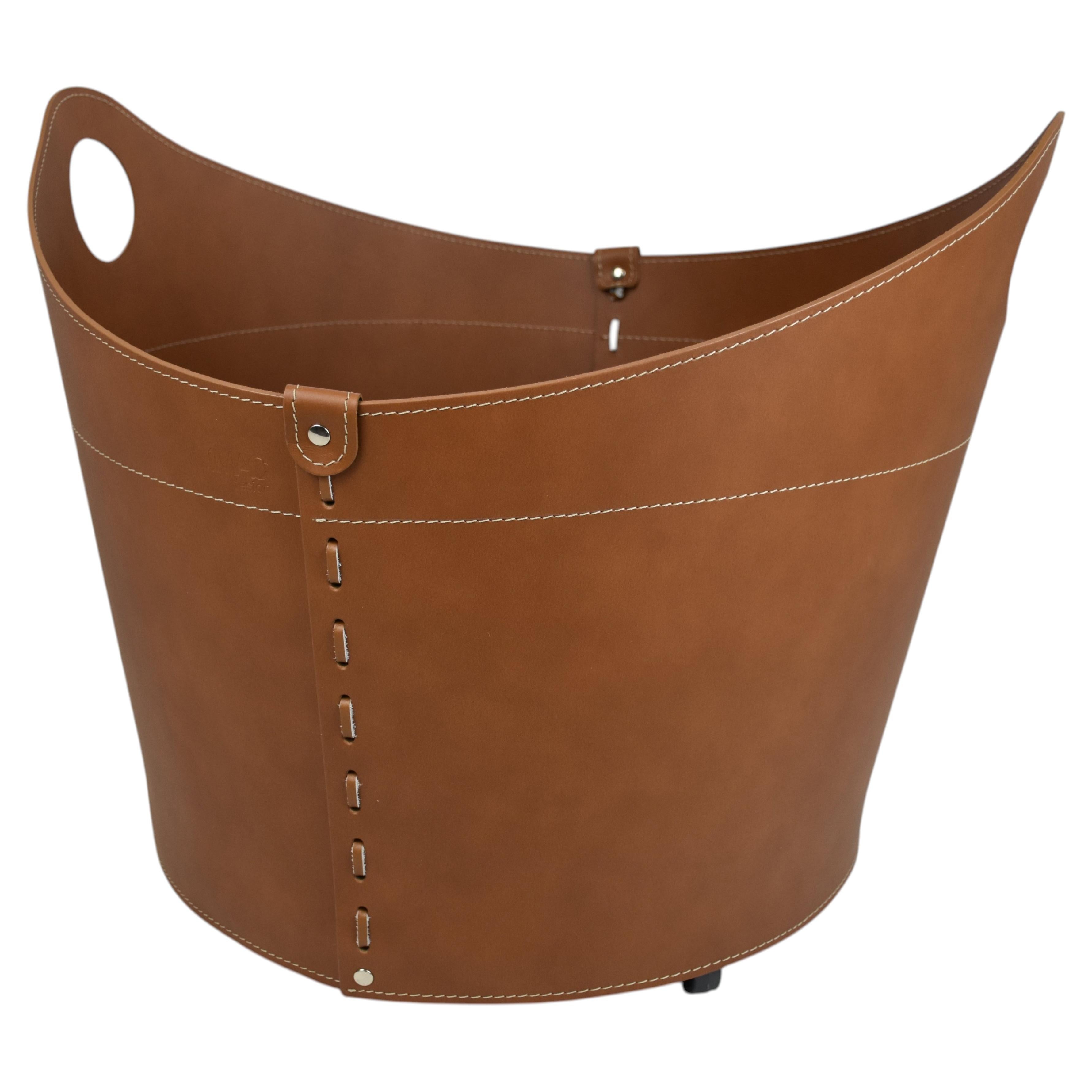 Modern Leather Basket CADIN HABITA, 48 cm Diameter, Regenerated leather