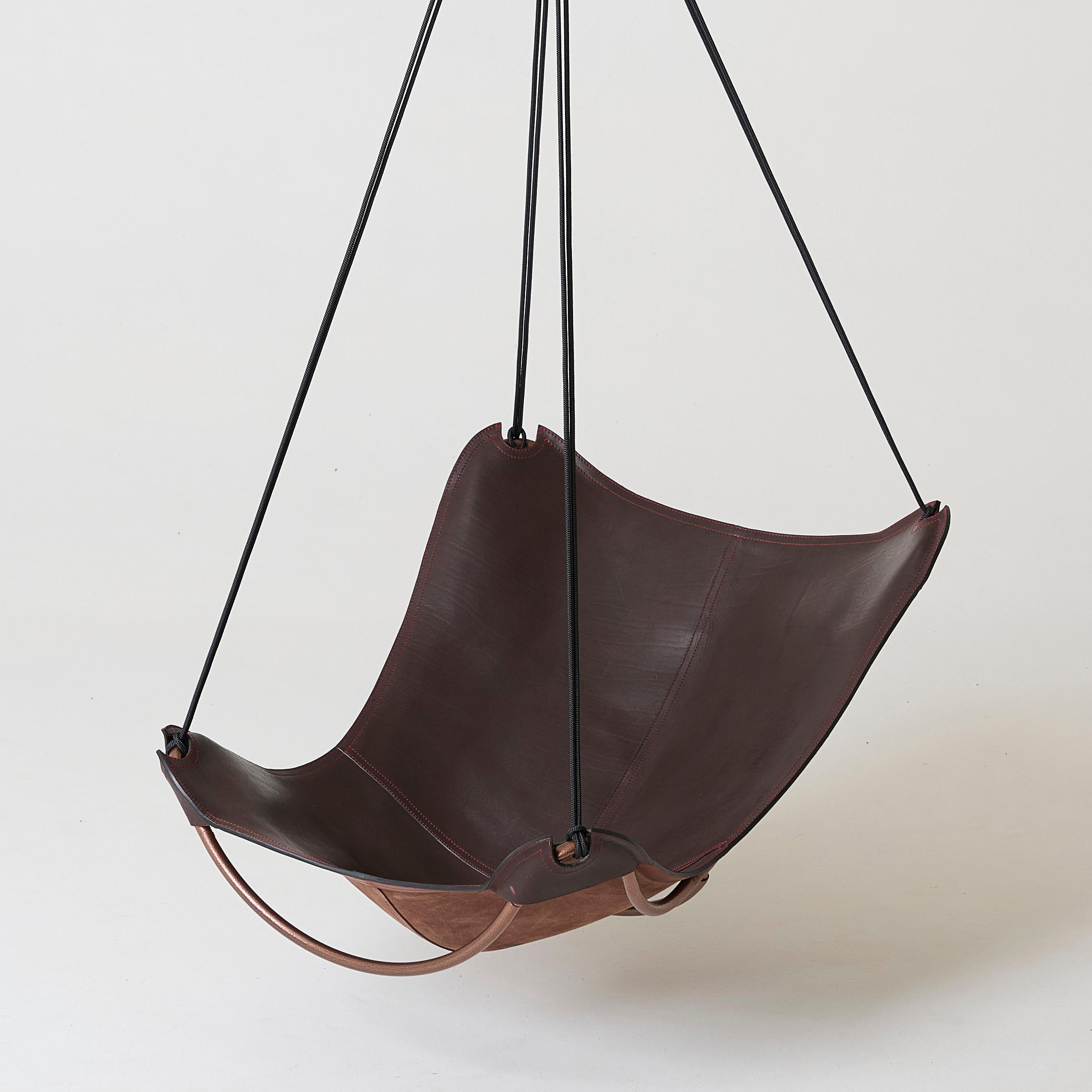 South African Modern Leather ButterFLY Swing Chair in Brown For Sale
