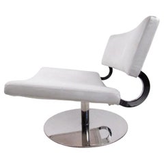 Modern Leather & Chrome Swivel Lounge Chair