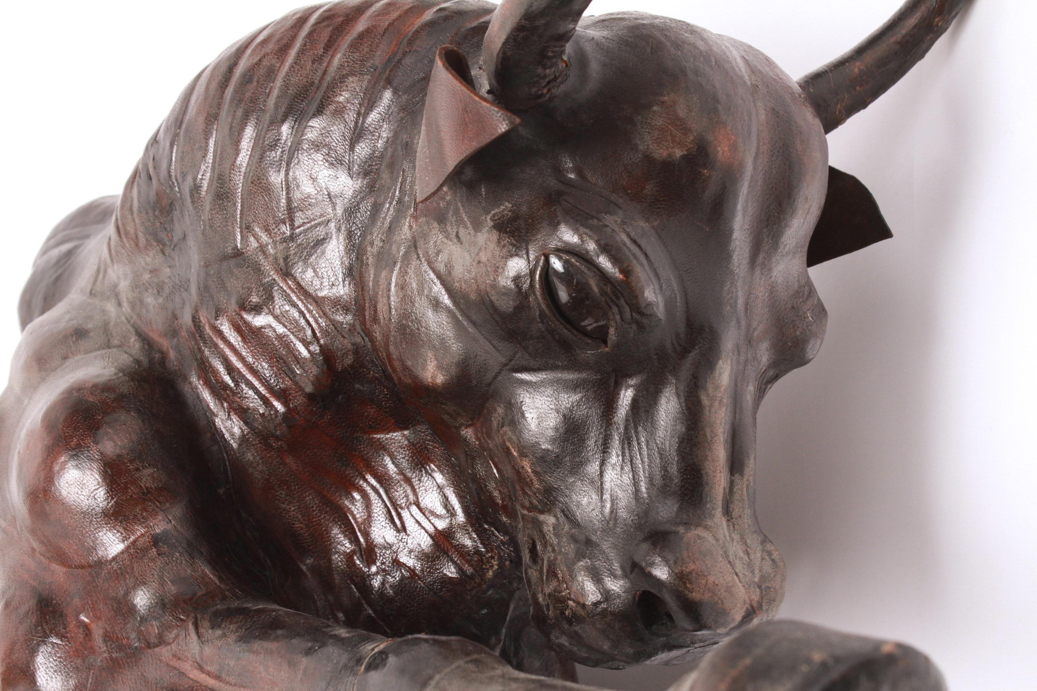 Modern Leather Clad Brahma Bull Sculpture 3