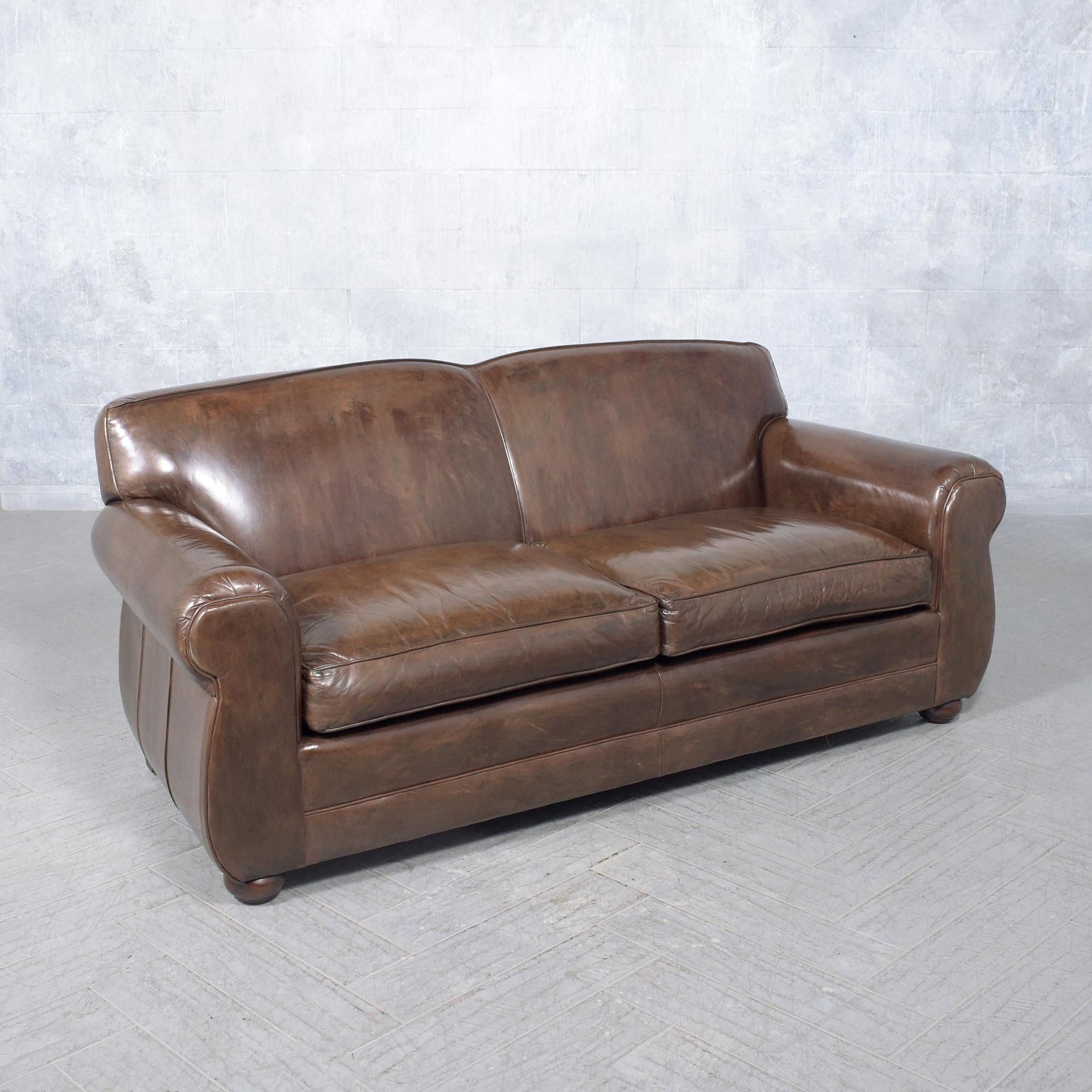 Modern Leather Club Sofa: Timeless Elegance & Luxurious Comfort For Sale 1
