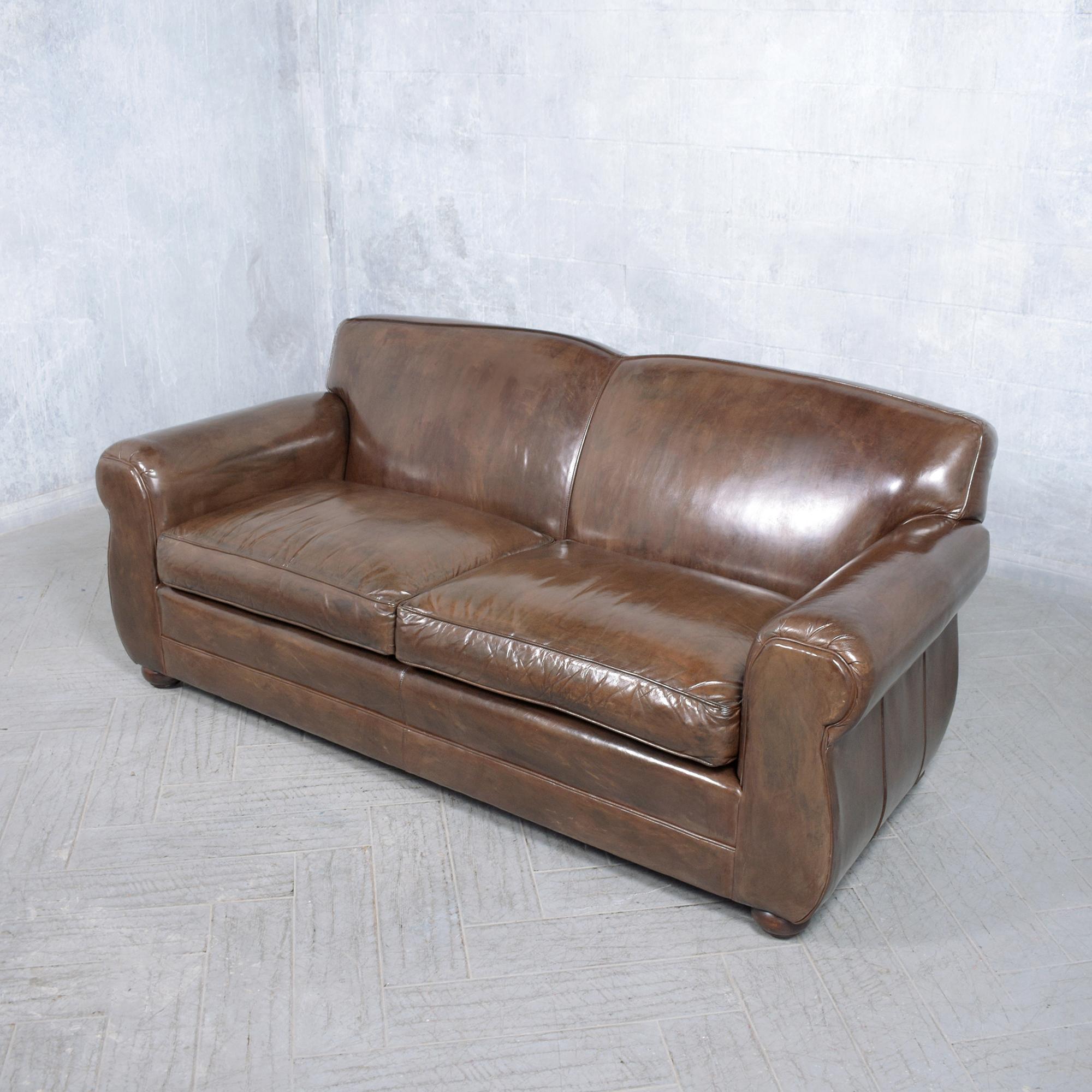 Late 20th Century Modern Leather Club Sofa: Timeless Elegance & Luxurious Comfort For Sale