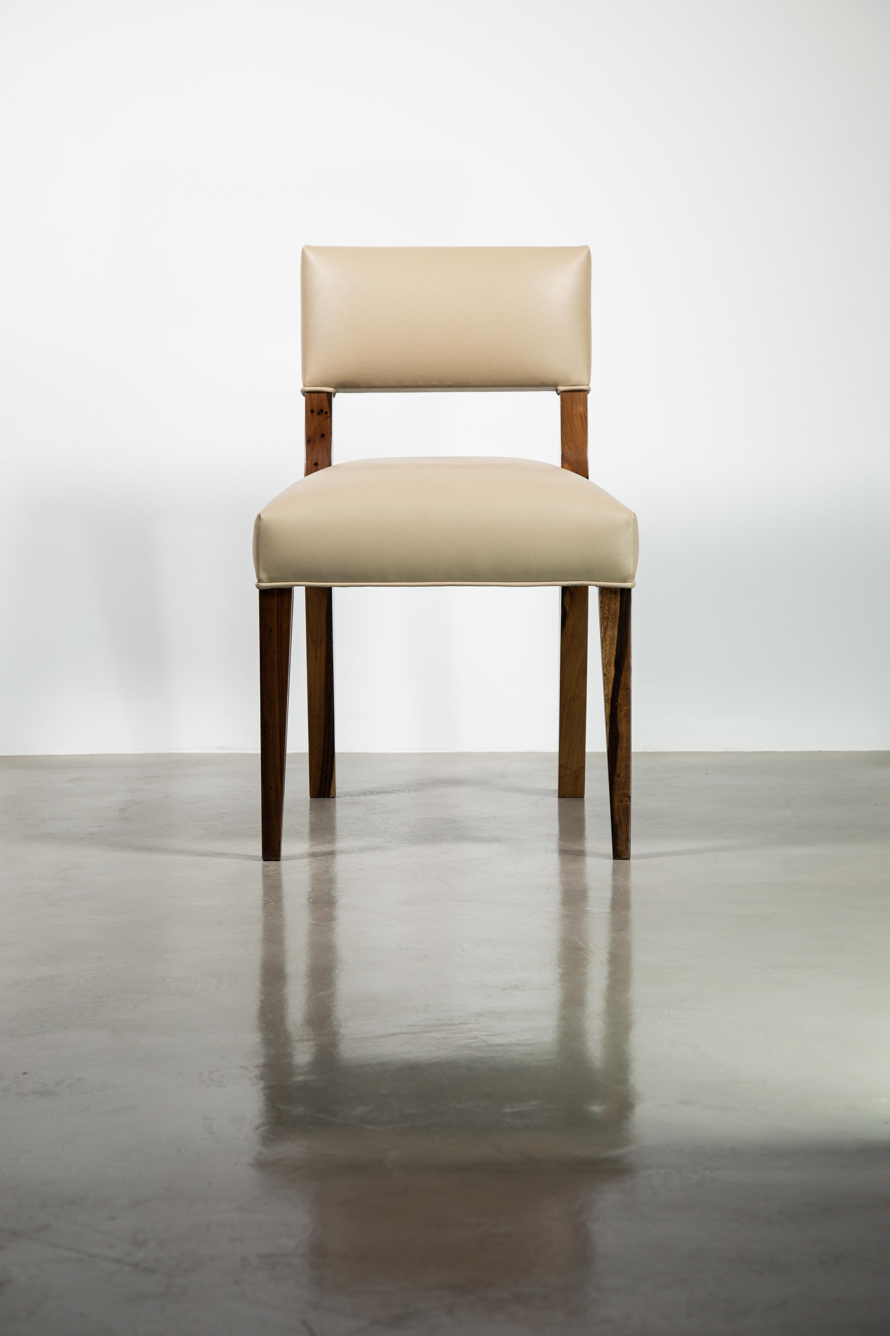 Modern Leather Dining Chair in Exotic Wood by Costantini, Bruno, Quick Ship In New Condition For Sale In New York, NY