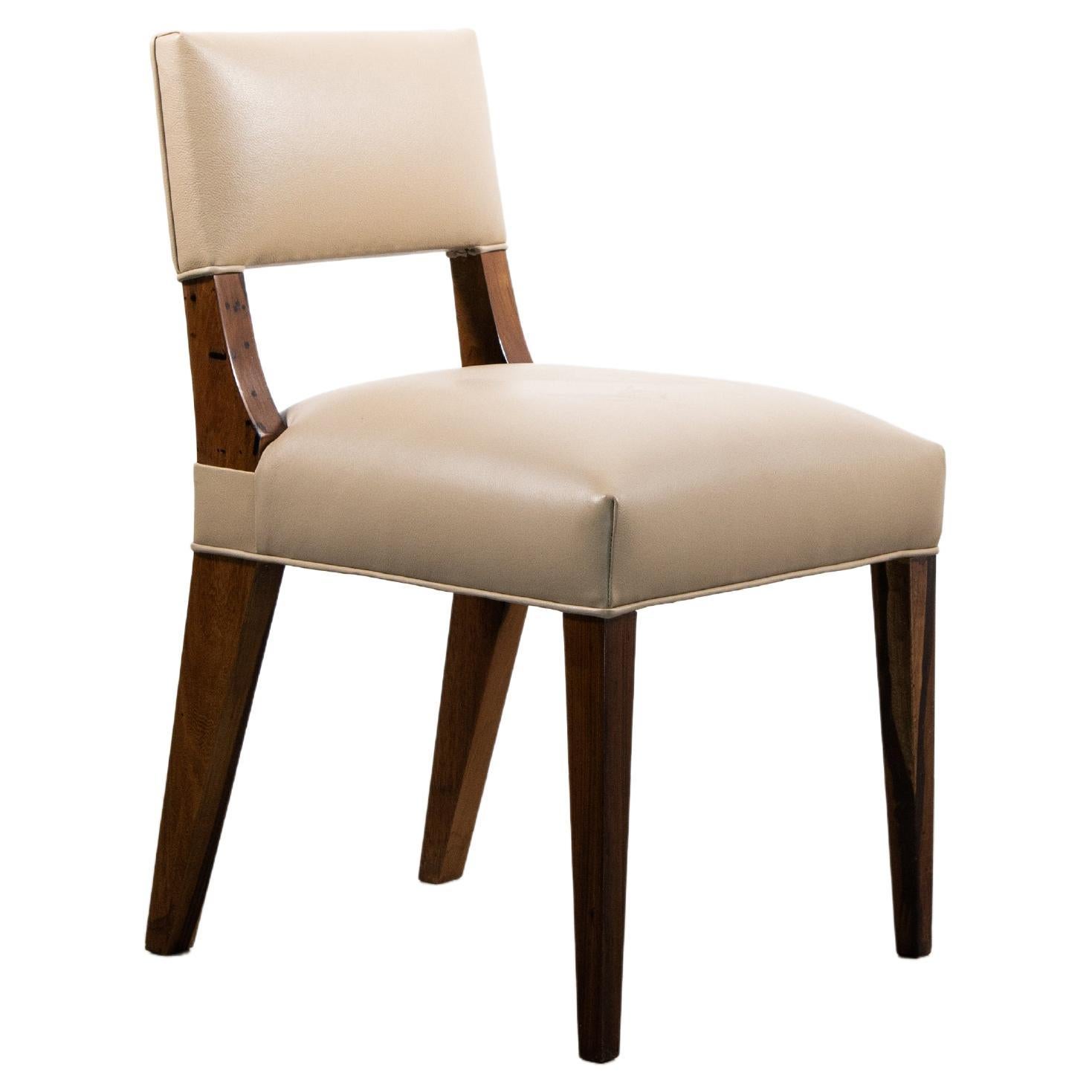 Modern Leather Dining Chair in Exotic Wood by Costantini, Bruno, Quick Ship For Sale