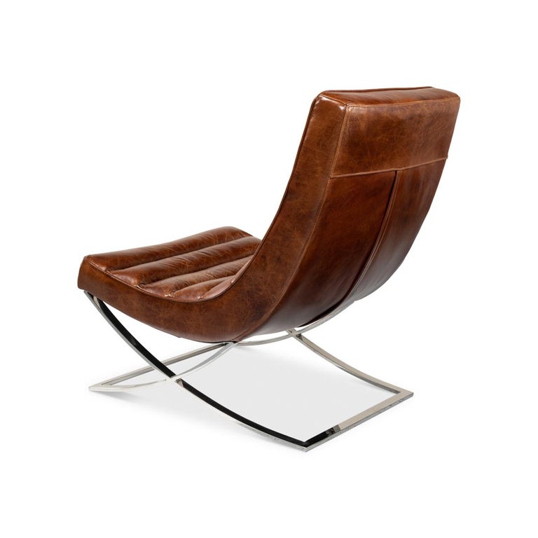 Contemporary Modern Leather Lounge Chair For Sale