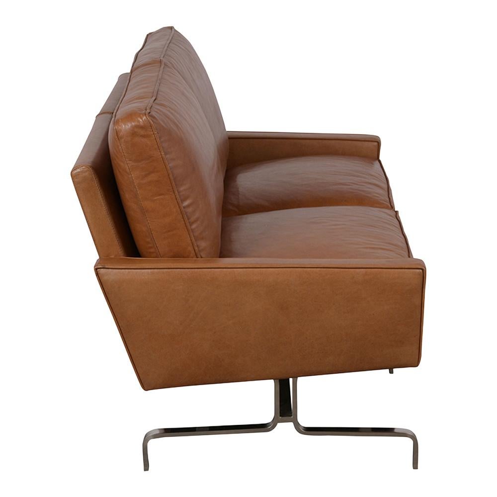 Modern Leather Love-Seat in the Manner of Paul Kjaerholm In Good Condition In Los Angeles, CA