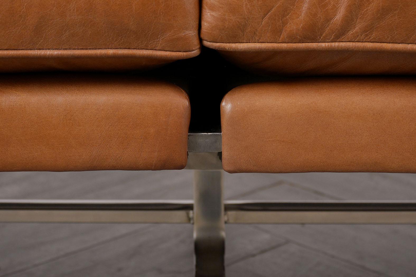 Polished Modern Leather Love-Seat in the Manner of Paul Kjaerholm