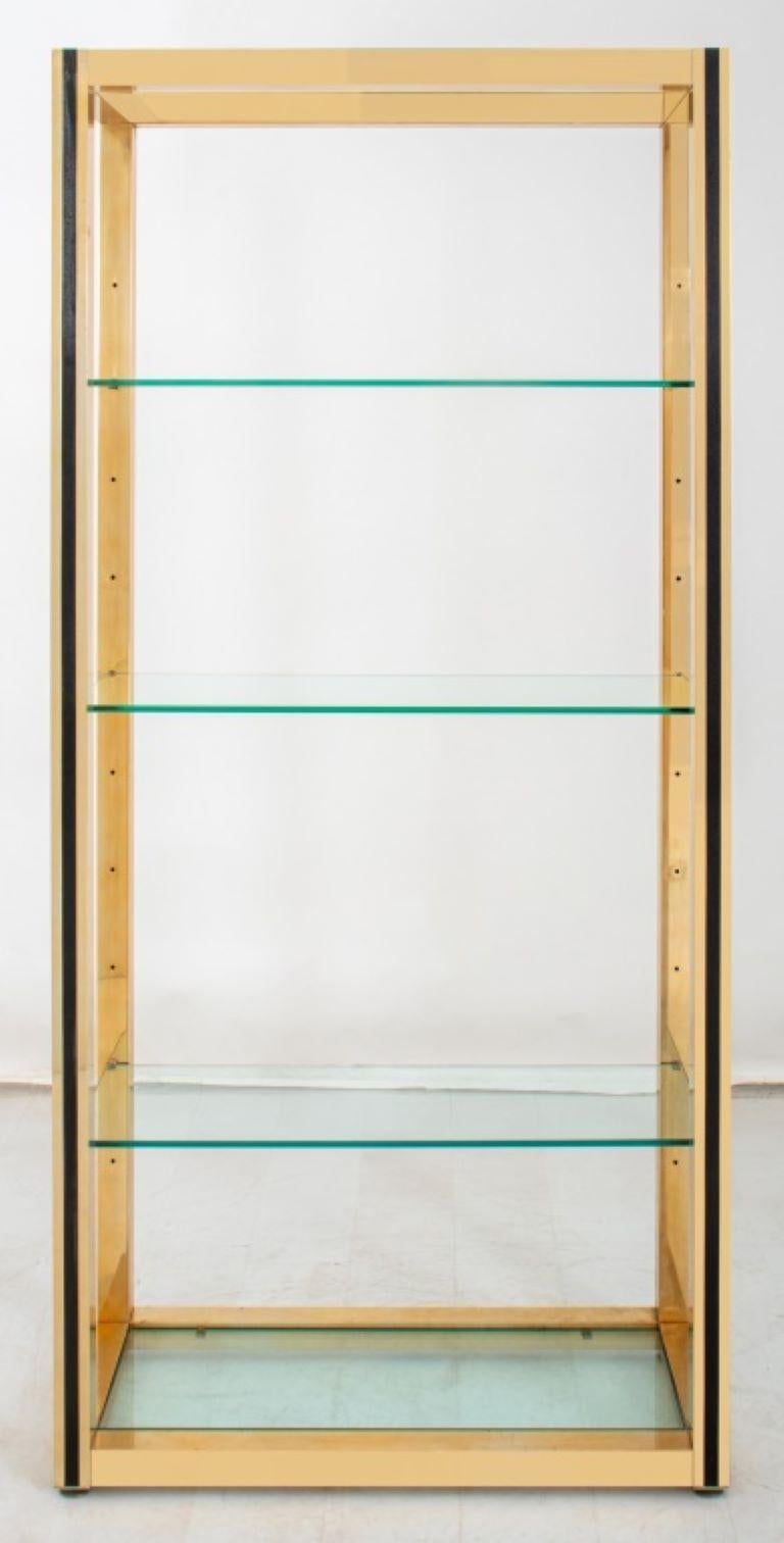 Moderne ledermontierte Etagere aus Messing und Glas, 20. Provenienz: Aus einer New York City Collection.

Händler: S138XX