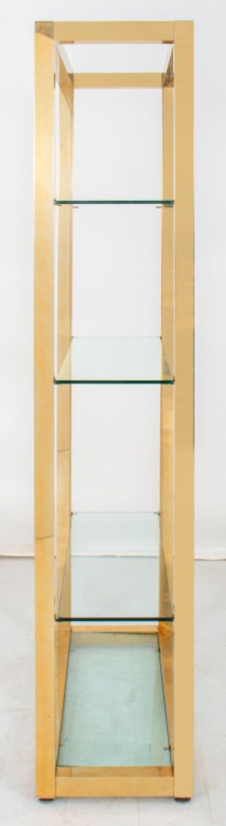 Modern Leather Mounted Brass & Glass Etagere For Sale 3