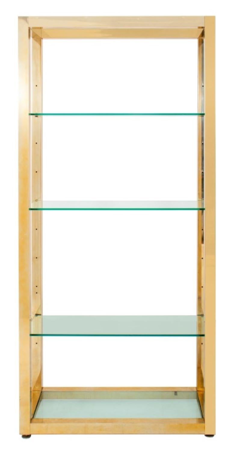 Modern Leather Mounted Brass & Glass Etagere For Sale 4
