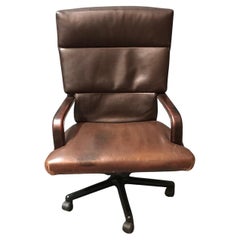 Vintage Modern Leather Office Armchair Signed Matteo Grassi