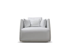 Fauteuil pivotant semi-circulaire en cuir moderne blanc cassé