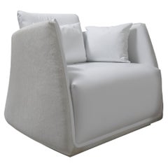 Modern Leather Semicircular Swivel Armchair - Off White
