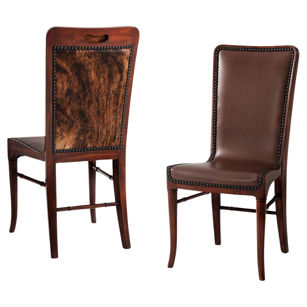 Modern Leather Side Chair - Hair on Hide For Sale
