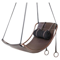 Vintage Modern Leather Sling Hanging Chair Now in A Slimmer Frame for Smaller Spaces 