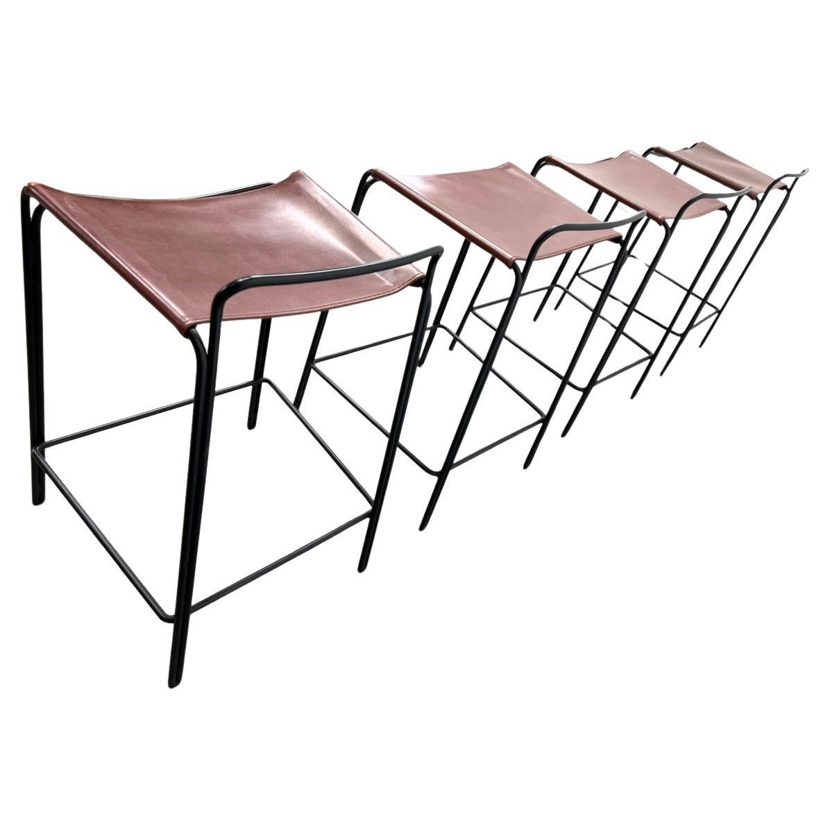 Italian Modern leather sling iron frame counter height Stools