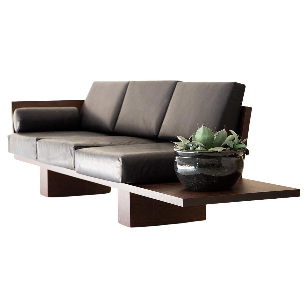 Modern Leather Sofa in Walnut, Suelo Collection For Sale