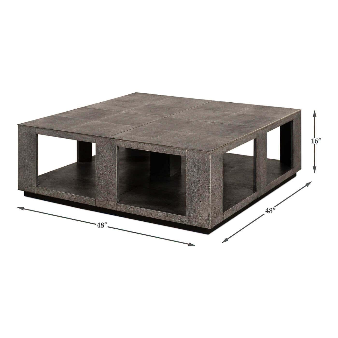 Asian Modern Leather Square Coffee Table For Sale