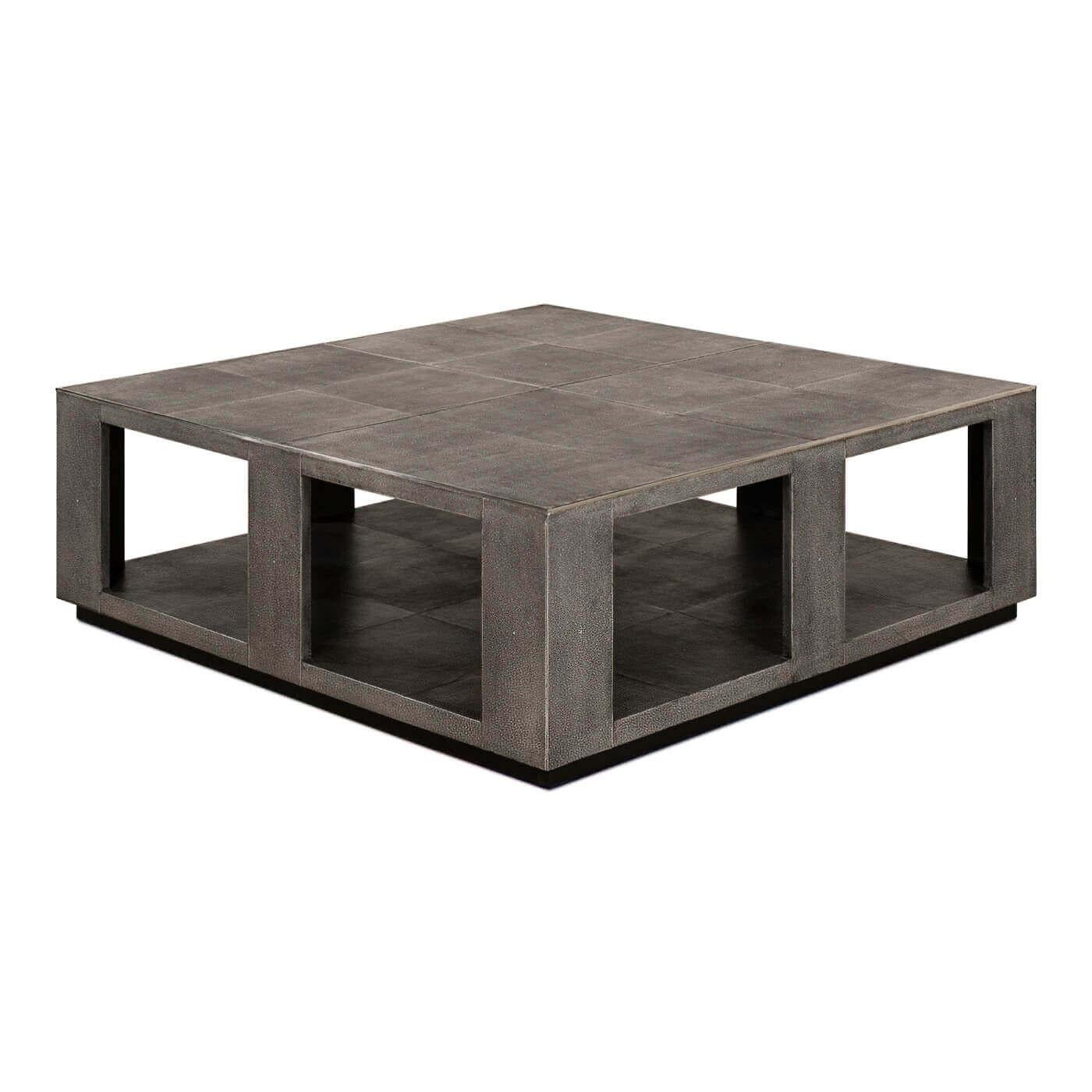 Asian Modern Leather Square Coffee Table For Sale