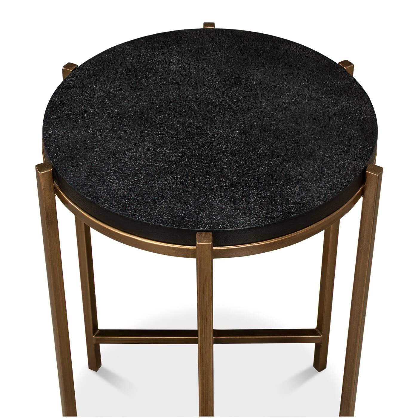 Asian Modern Leather Top Accent Table For Sale