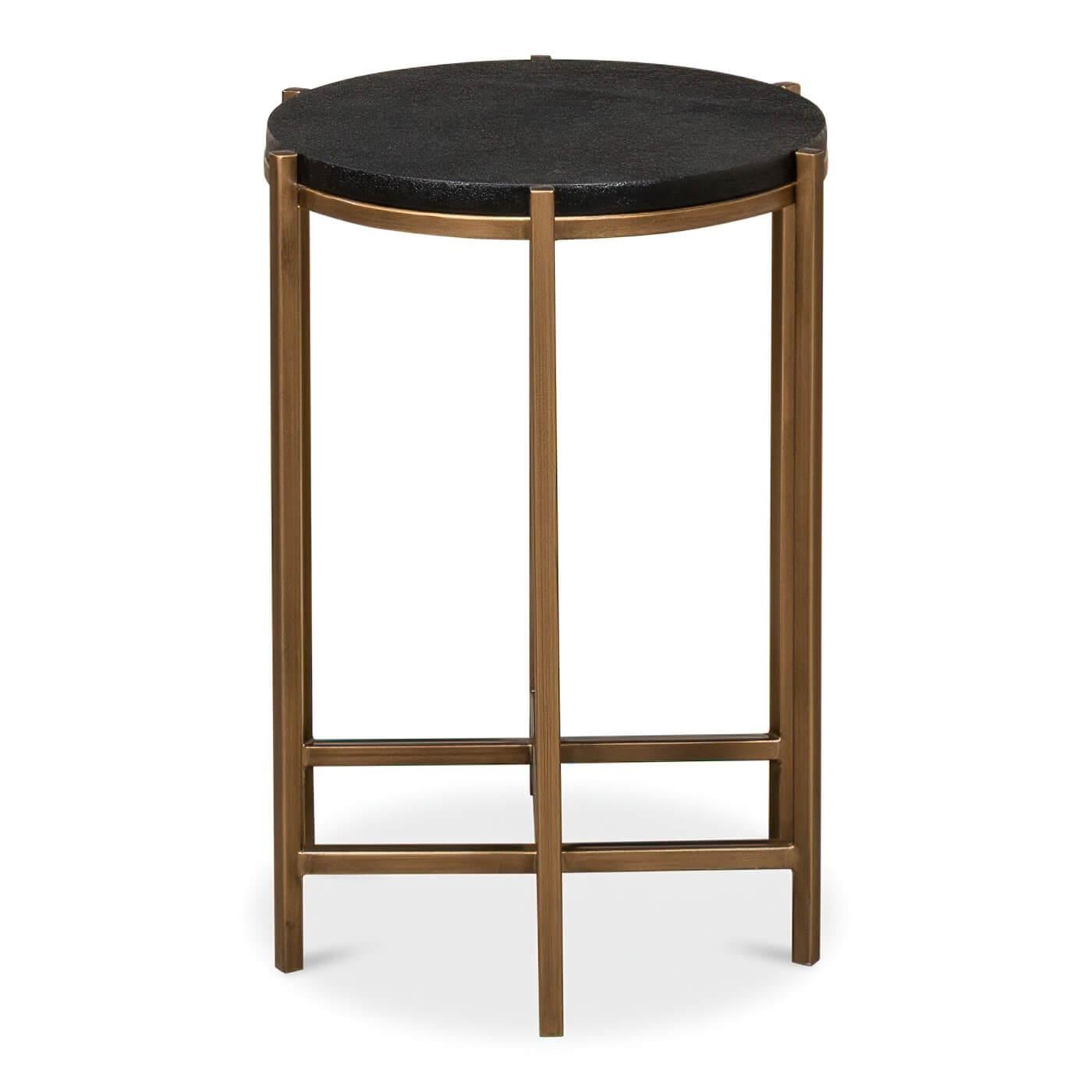 Contemporary Modern Leather Top Accent Table For Sale