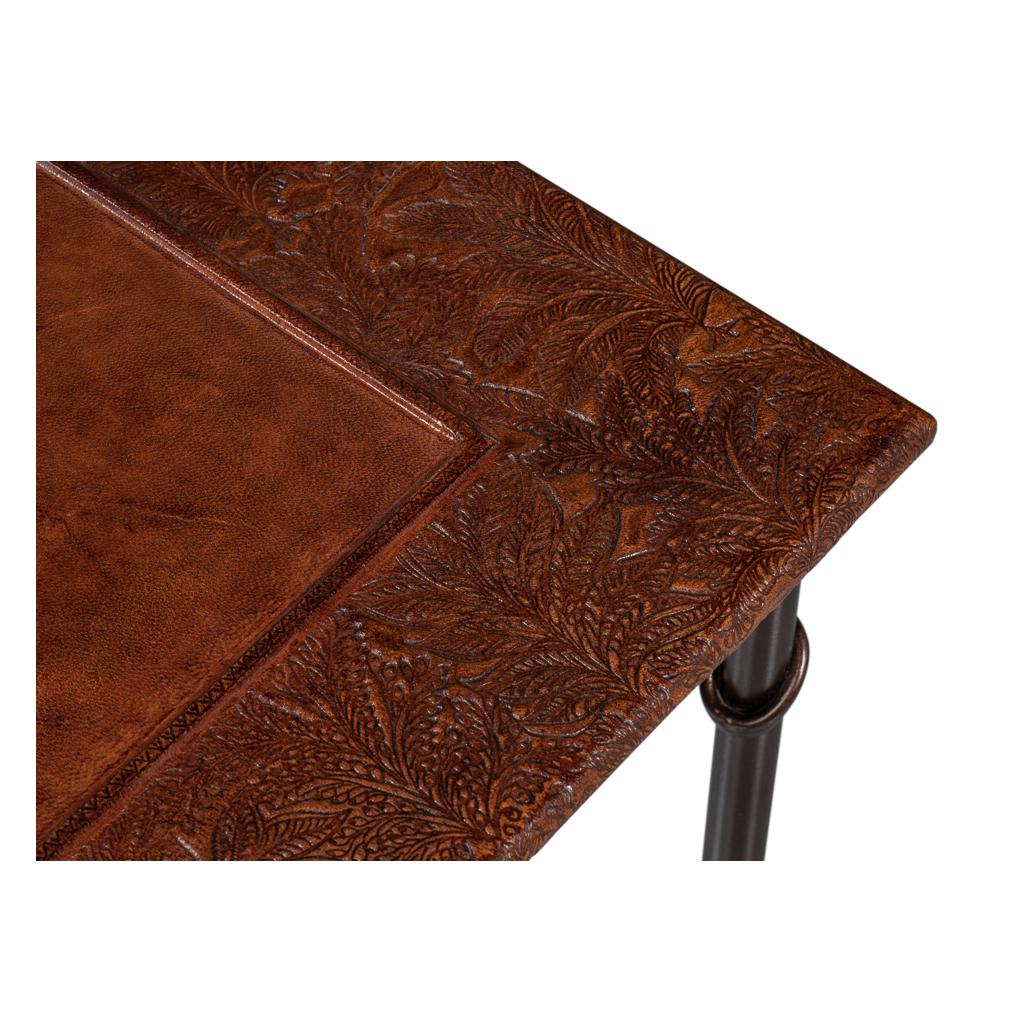Industrial Modern Leather-Top Nesting Tables For Sale