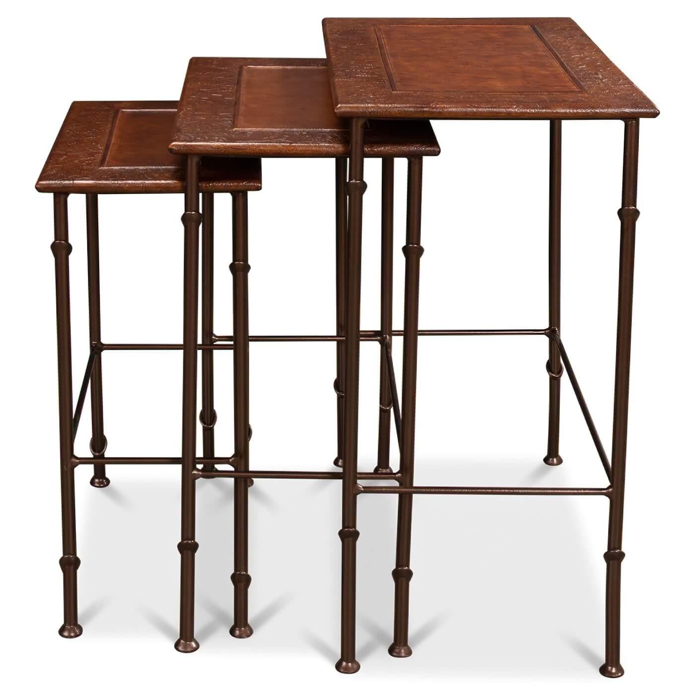 Contemporary Modern Leather-Top Nesting Tables For Sale