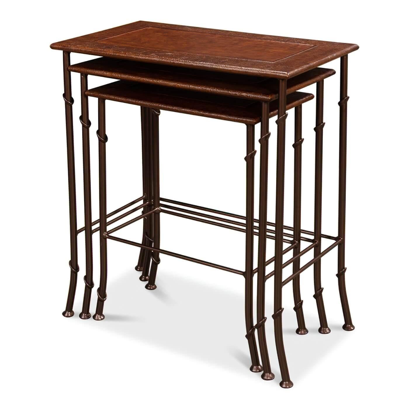 Modern Leather-Top Nesting Tables For Sale 1