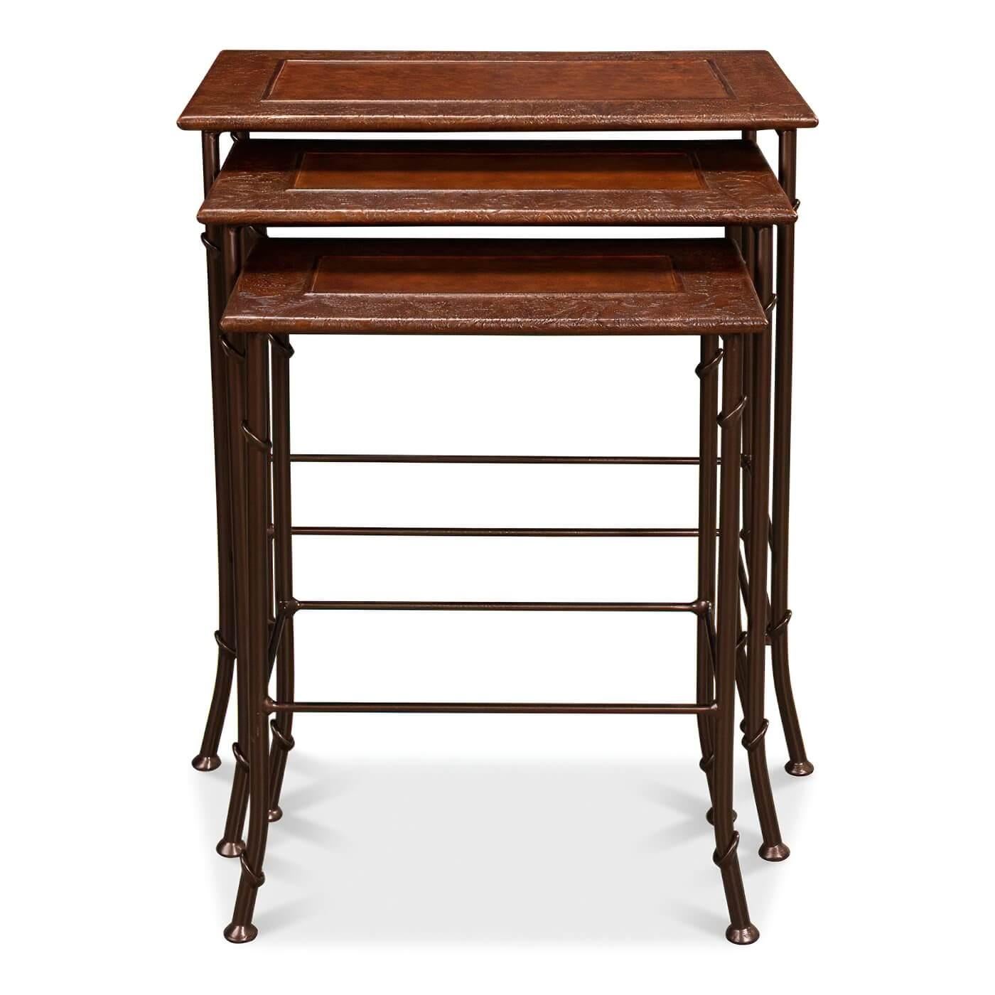 Modern Leather-Top Nesting Tables For Sale 2
