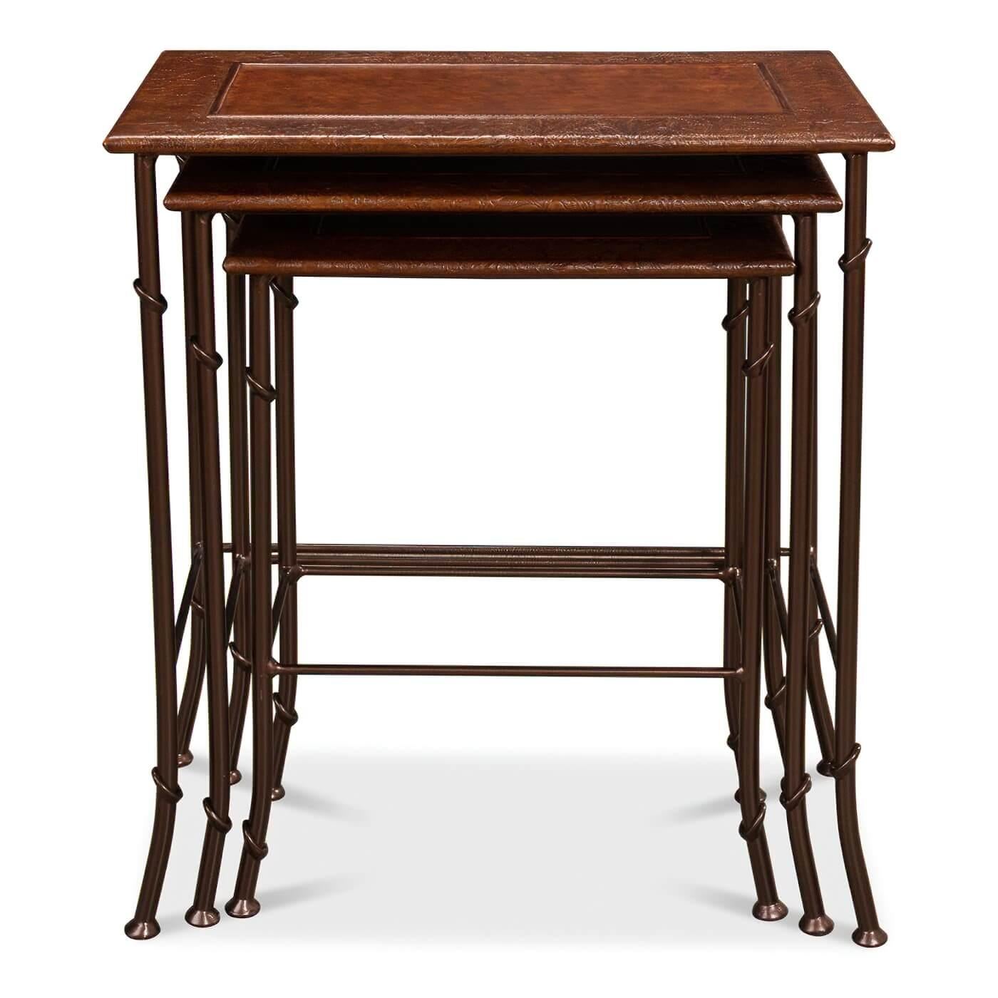 Modern Leather-Top Nesting Tables For Sale 3