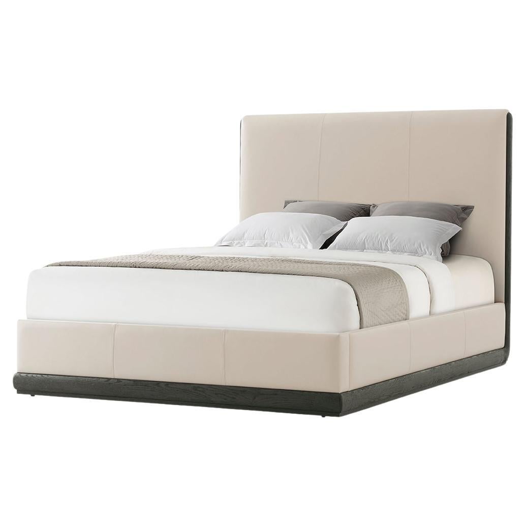 Modern Leather Upholstered Queen Bed For Sale