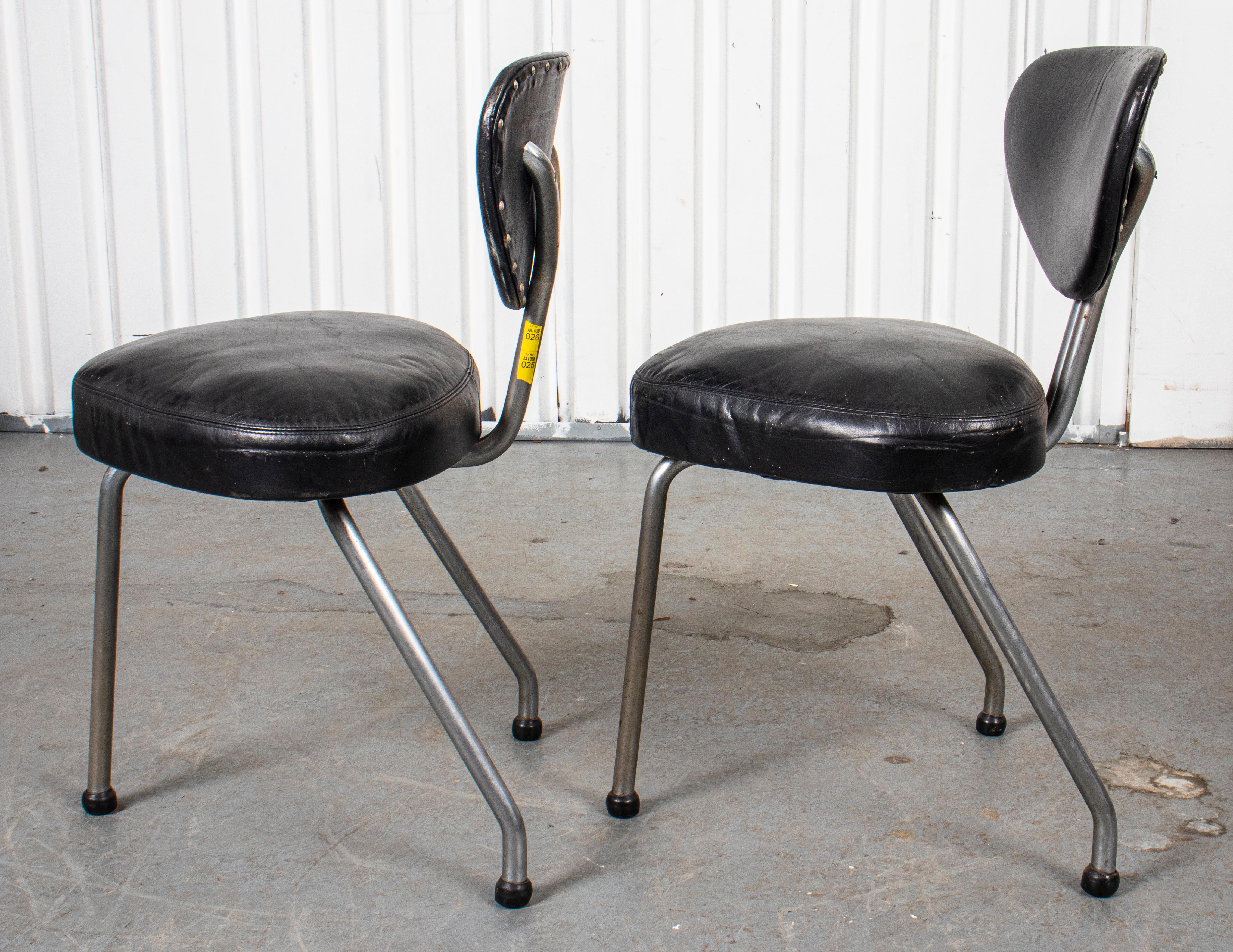 Modern Leather Upholstered Side Chairs, Pair 1
