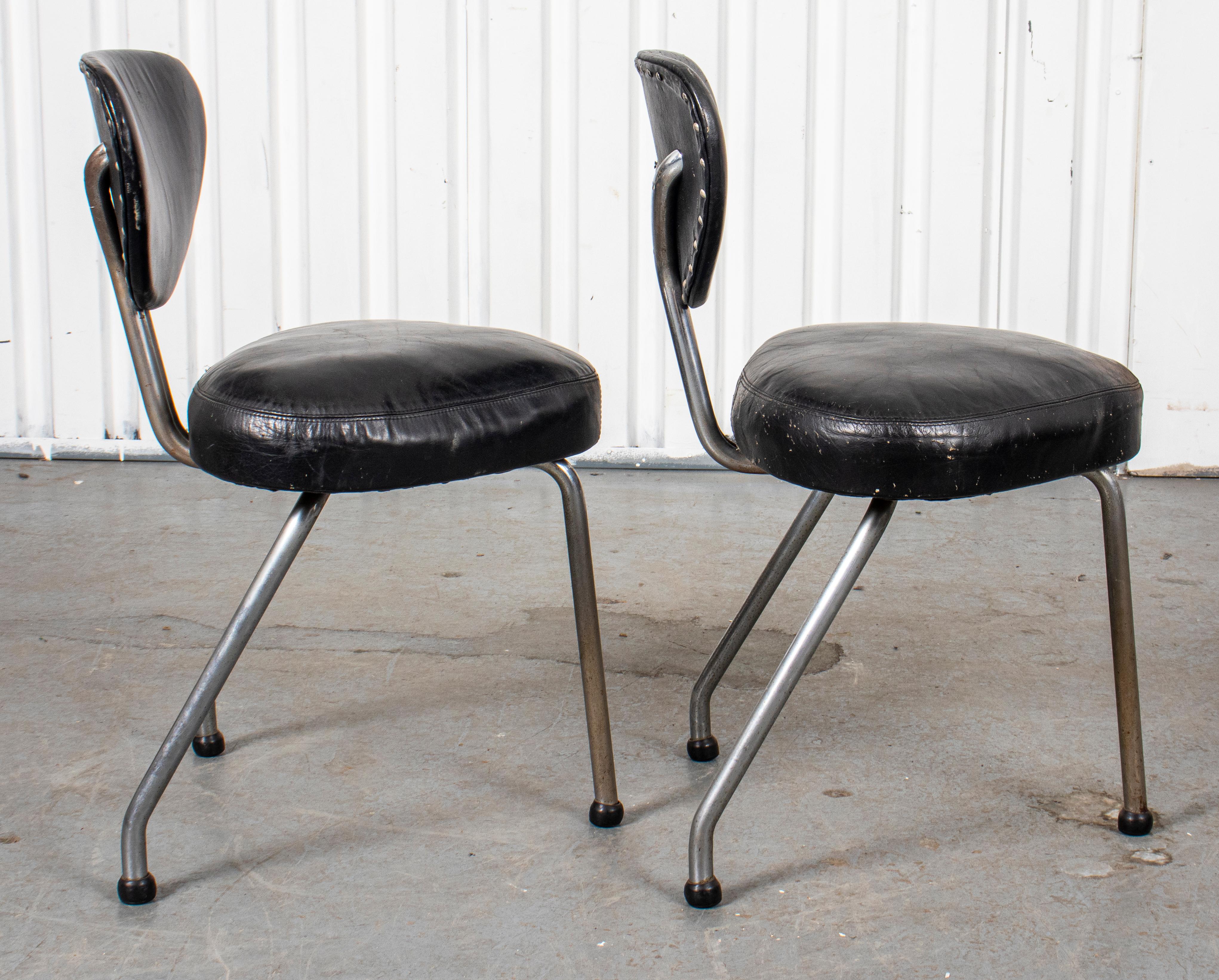 Modern Leather Upholstered Side Chairs, Pair 4