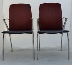 Modern Leather and Wooden Chairs with Chrome Legs