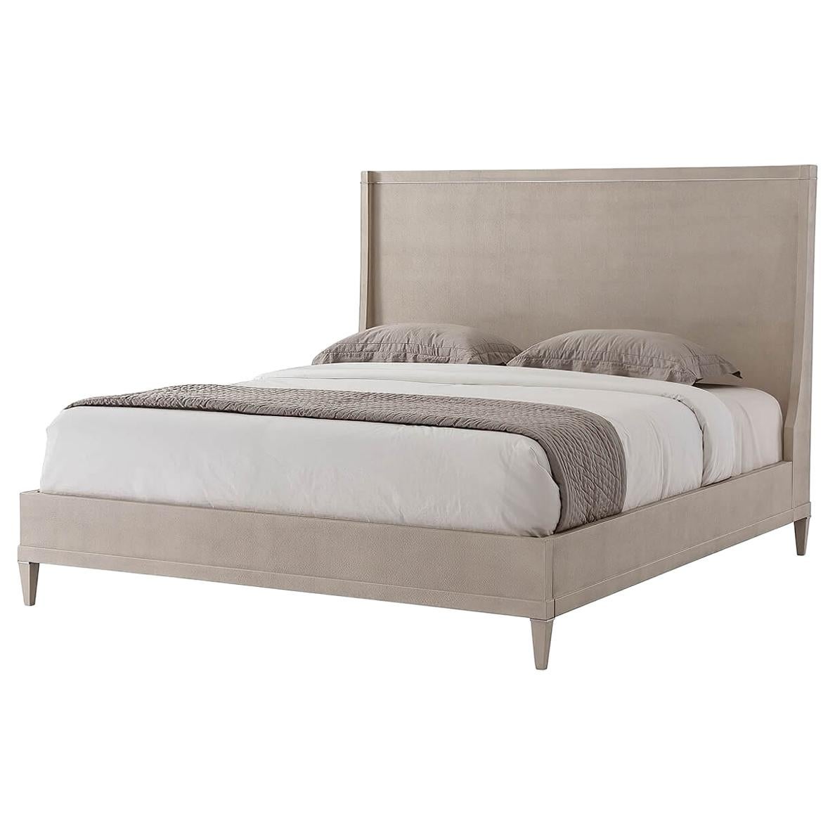 Modern Leather Wrapped Bed, CALI King For Sale