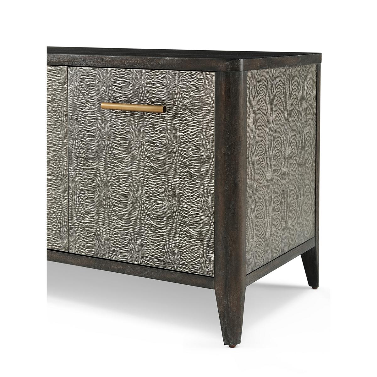 Contemporary Modern Leather Wrapped Media Cabinet