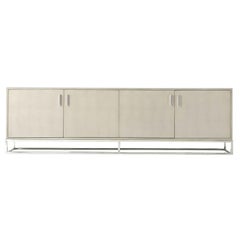 Modern Leather Wrapped Media Cabinet, Light Overcast