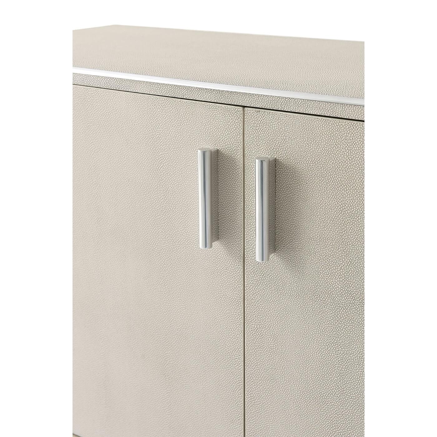 Contemporary Modern Leather Wrapped Media Cabinet, Light Overcast