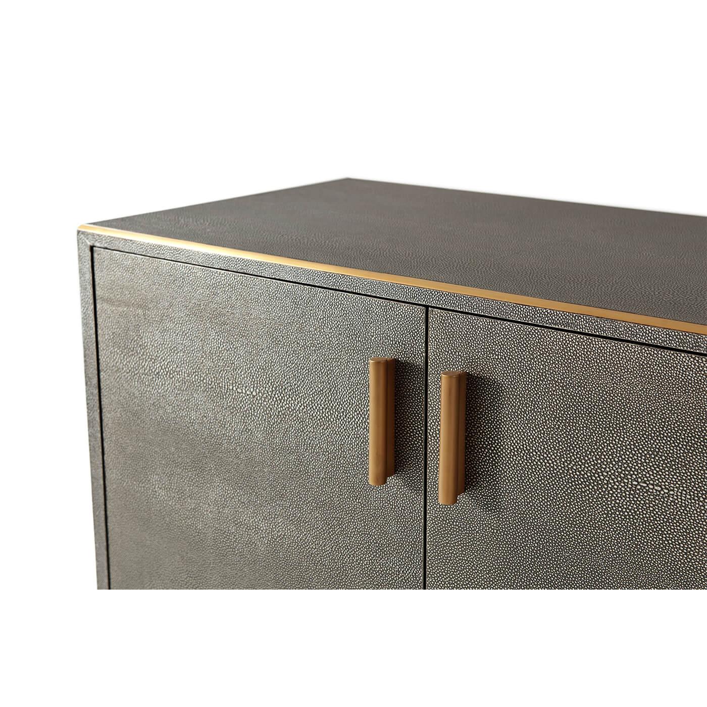 Contemporary Modern Leather Wrapped Media Console, Dark Tempest