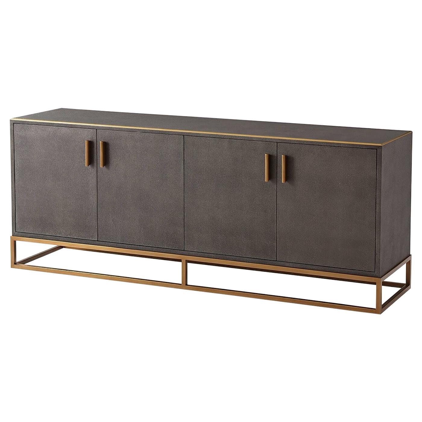 Modern Leather Wrapped Media Console, Dark Tempest