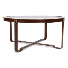 Modern Leather Wrapped Round Coffee Table