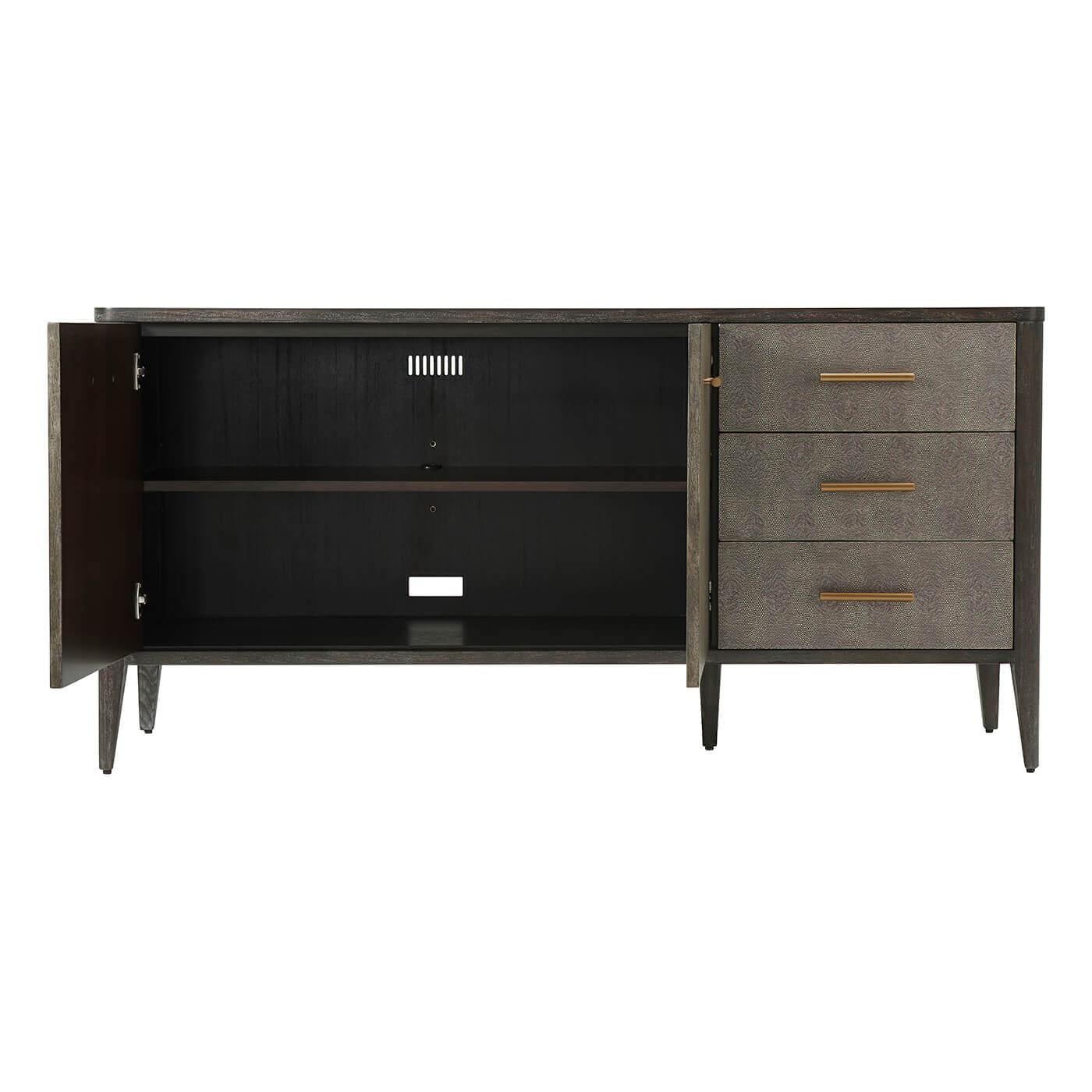Mid-Century Modern Modern Leather Wrapped Sideboard, Tempest Dark