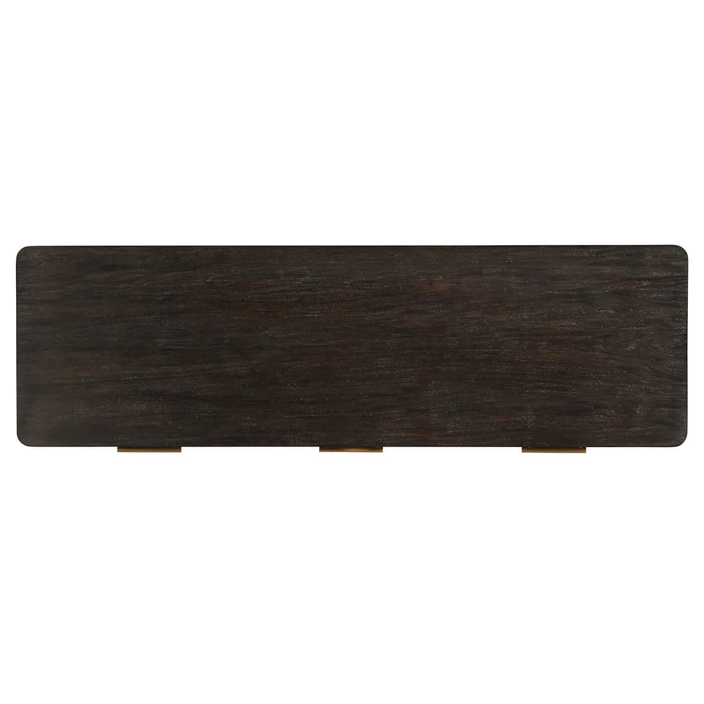 Contemporary Modern Leather Wrapped Sideboard, Tempest Dark