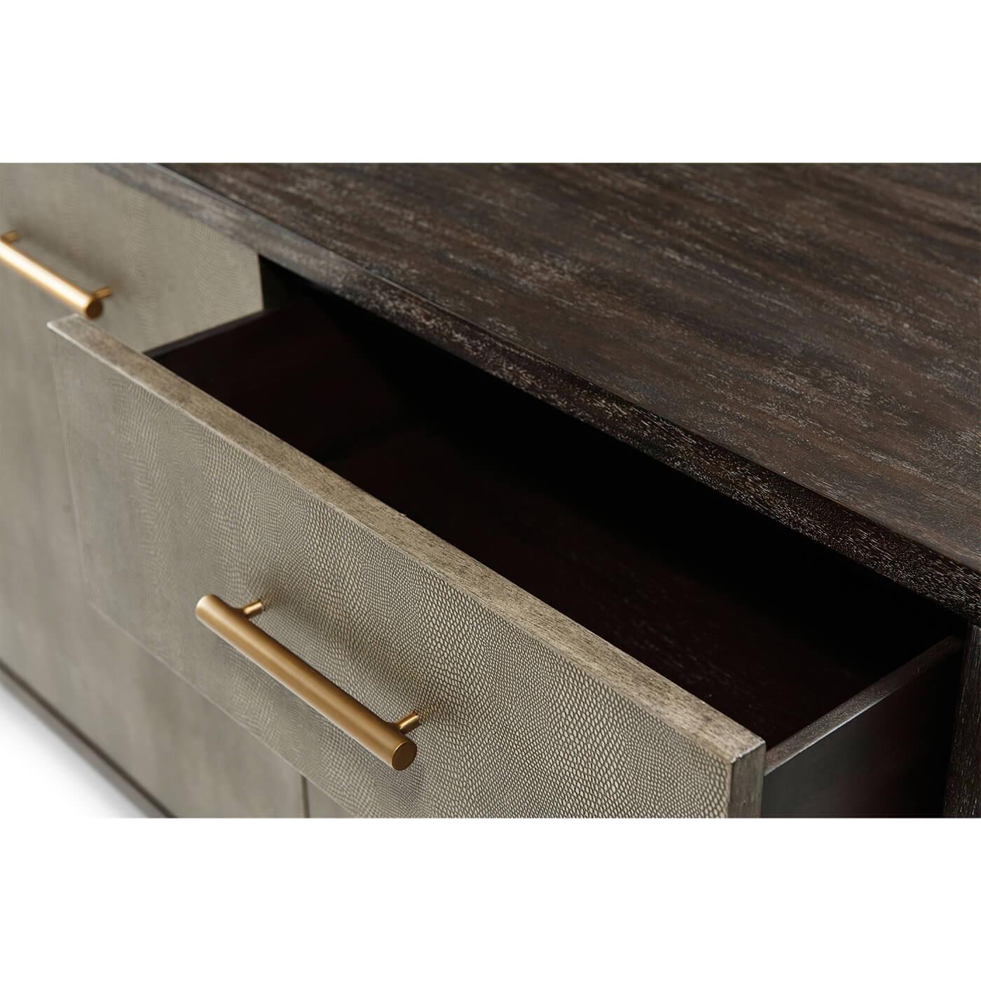 Wood Modern Leather Wrapped Sideboard, Tempest Dark