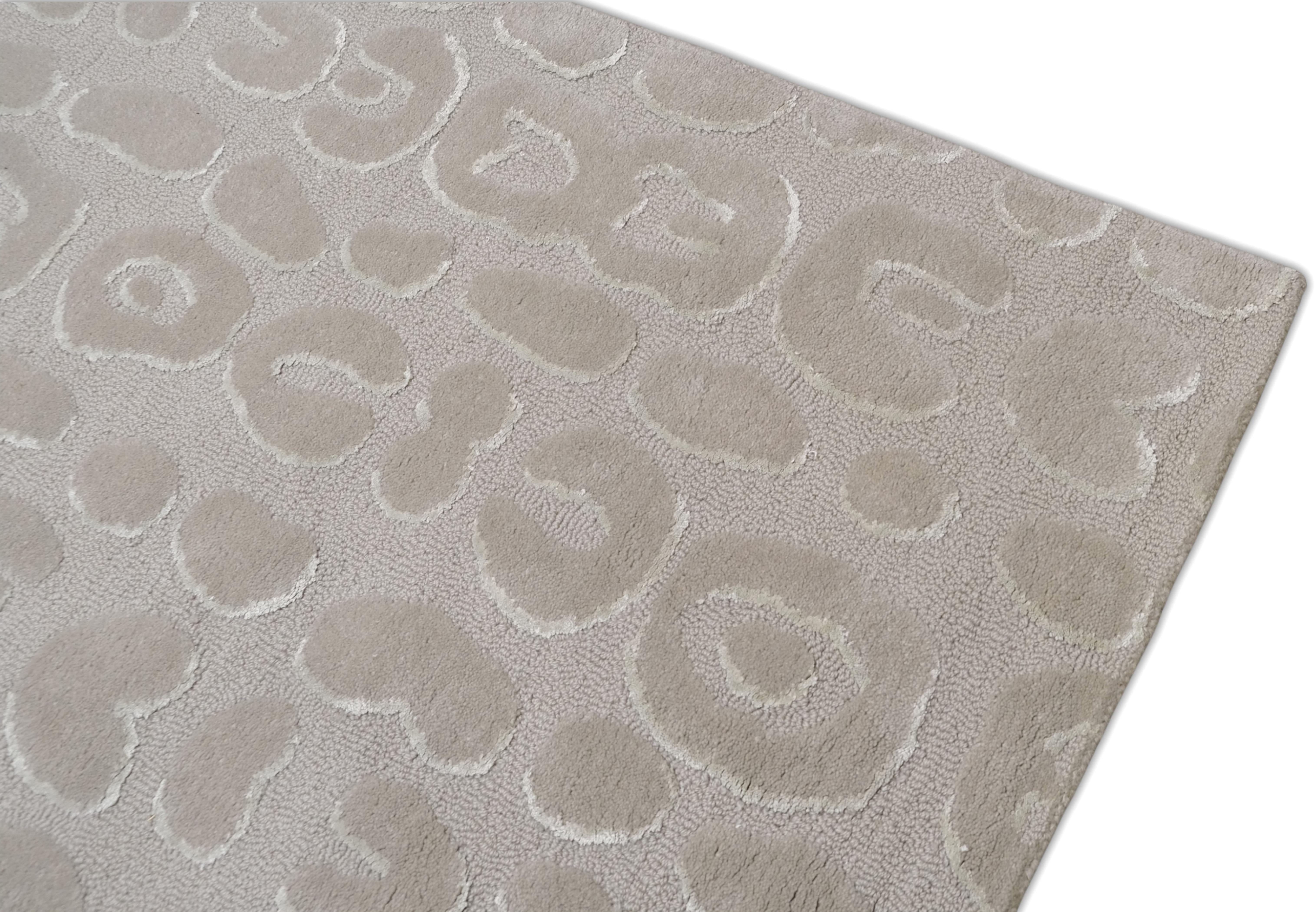 Asiatique Tapis moderne texturé léopard beige et gris fait à la main 6'x9' en vente
