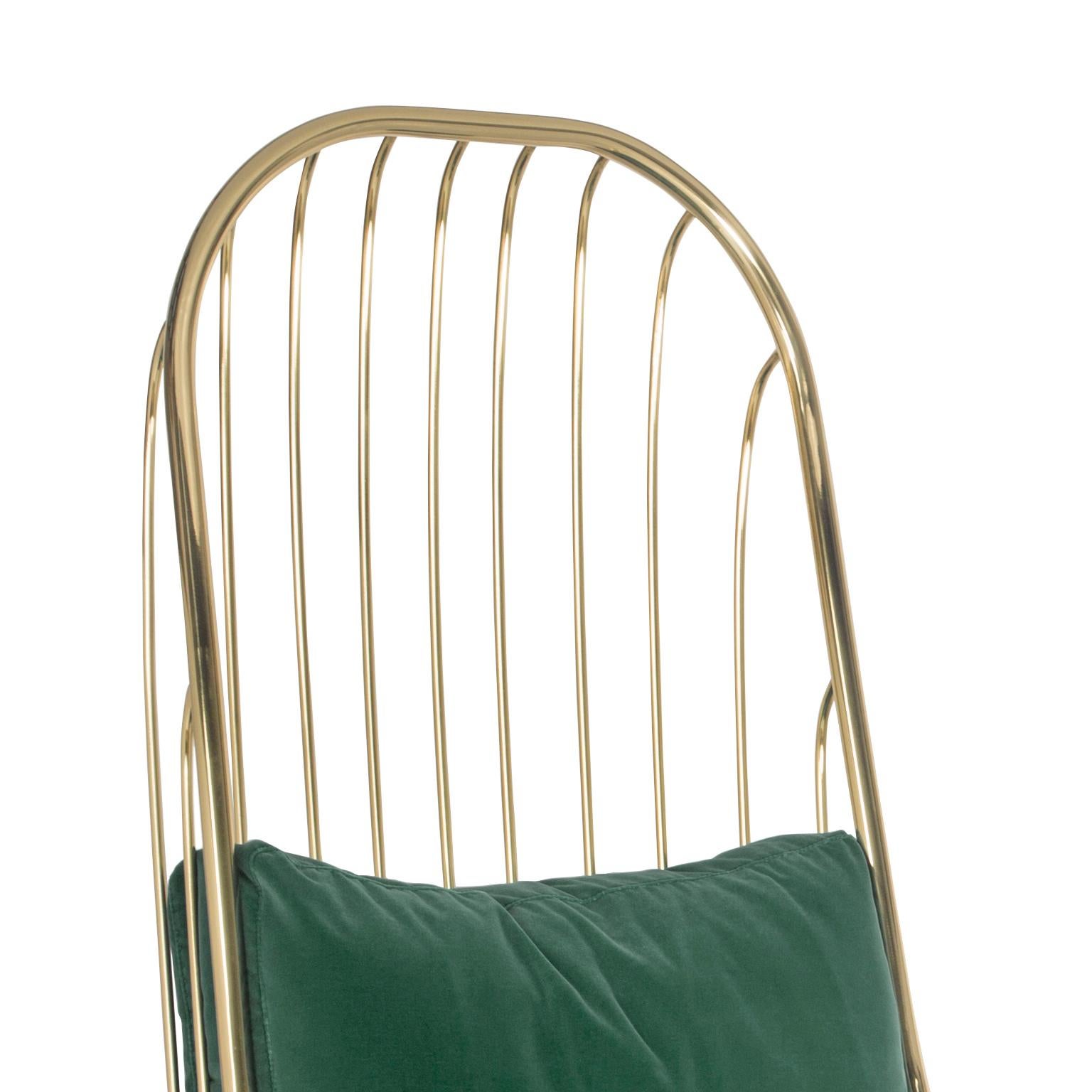 Modern Liberty Armchair High Back in Polished Brass and Green Velvet Cushions In New Condition For Sale In Oporto, PT