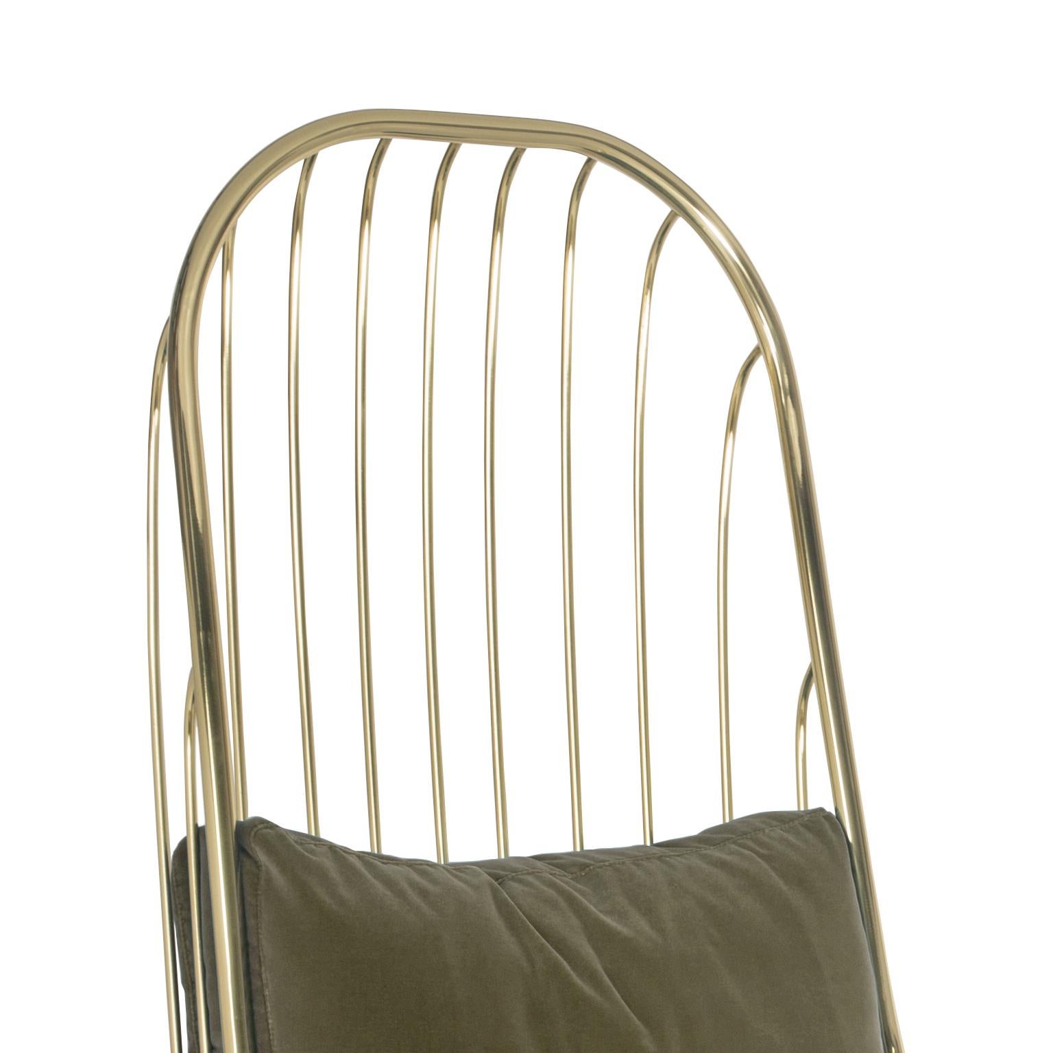 Contemporary Modern Liberty Armchair High Back in Polished Brass and Olive Colour Velvet For Sale