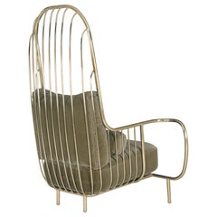 Modern Liberty Armchair High Back in Polished Brass and Olive Colour Velvet