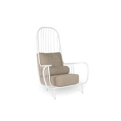 Modern Liberty Armchair High Back in White Lacquered Inox and Bouclé Cushions